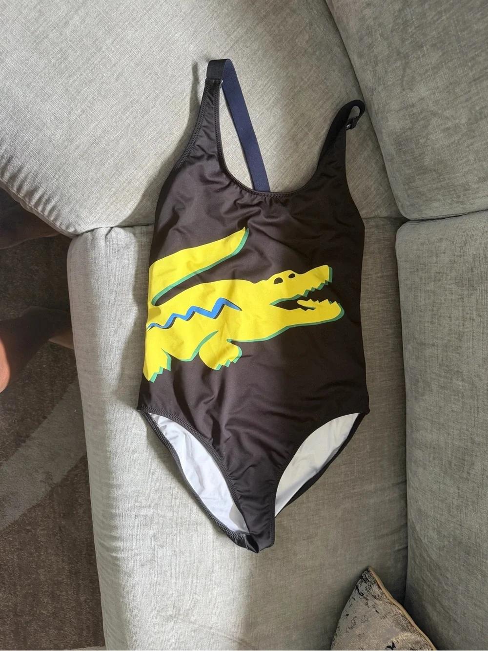 Lacoste Black Kids One-Piece Swimsuit with Yellow Crocodile
